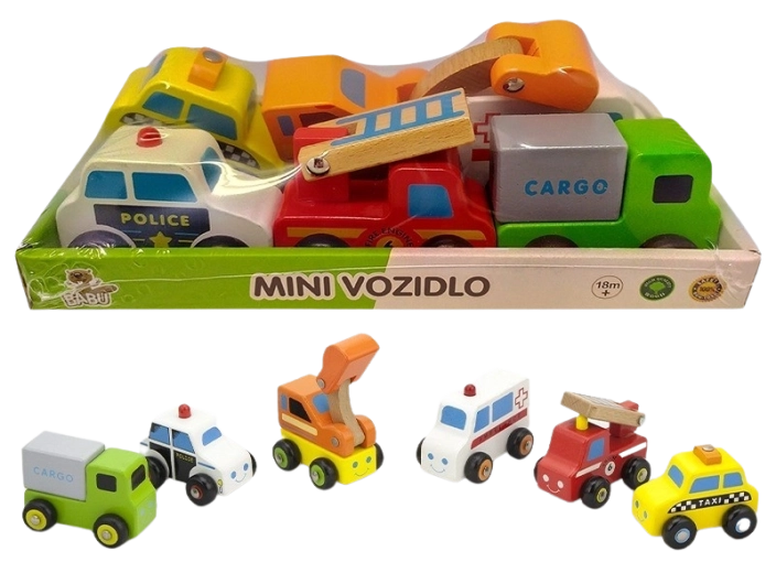 Babu mini veicoli in legno – set da 6 pezzi