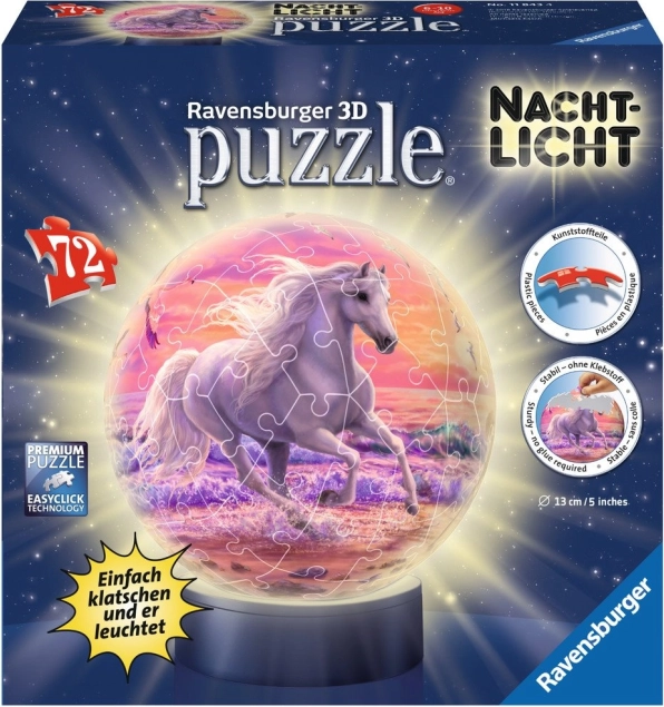 RAVENSBURGER puzzleball 3D luminoso cavallo sulla spiaggia, 72 pezzi