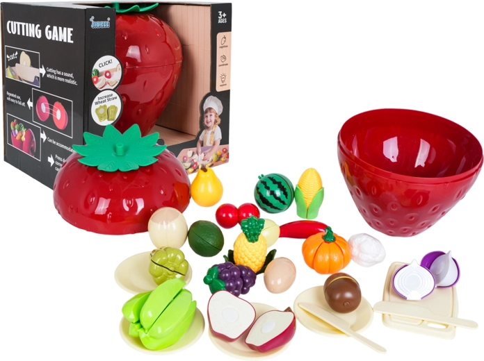 Set per tagliare frutta e verdura in un box a forma di fragola con accessori
