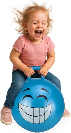 Palla rimbalzante con maniglia HoppyDoo Smile blu 45 cm con pompetta
