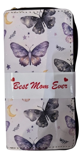 Portafoglio da donna Pink con motivo di farfalle e luna