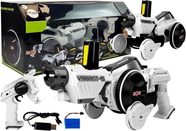 Arma e auto 2 in 1 radiocomandata con dischi in schiuma, bianca 2.4G