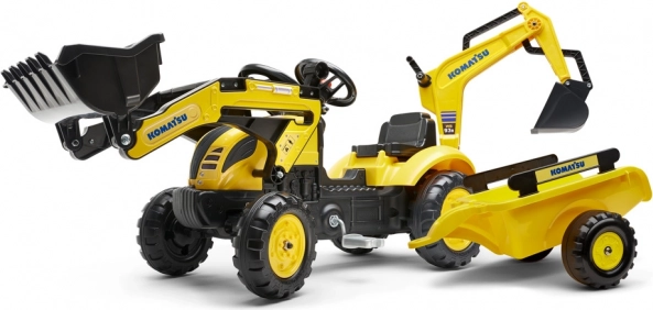 Trattore a pedali Komatsu con benna anteriore e posteriore e rimorchio