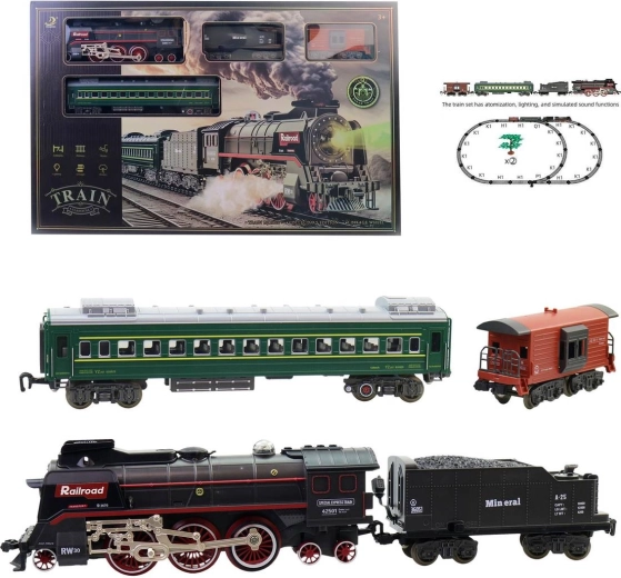 MaDe treno passeggeri a vapore con luce, suono e fumo – locomotiva con 3 vagoni