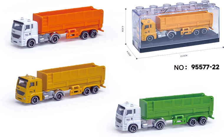 Modello in metallo di camion della spazzatura con rimorchio 1:64