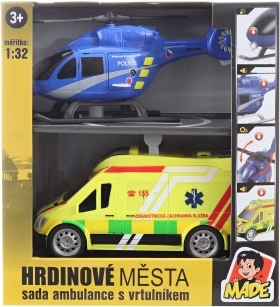 Set di soccorso con ambulanza ed elicottero con luci e suoni