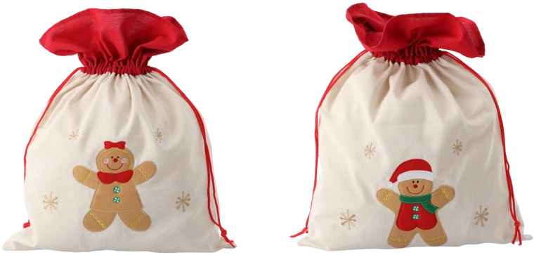 Sacco regalo 45 × 60 cm beige, mix di motivi con omino di pan di zenzero