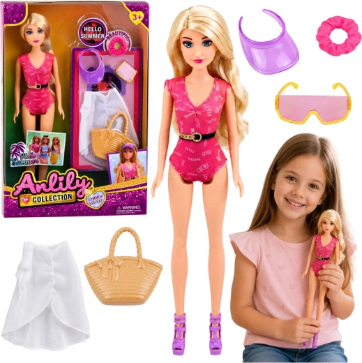 Anlily bambola fashion estiva da spiaggia con set di accessori 30 cm