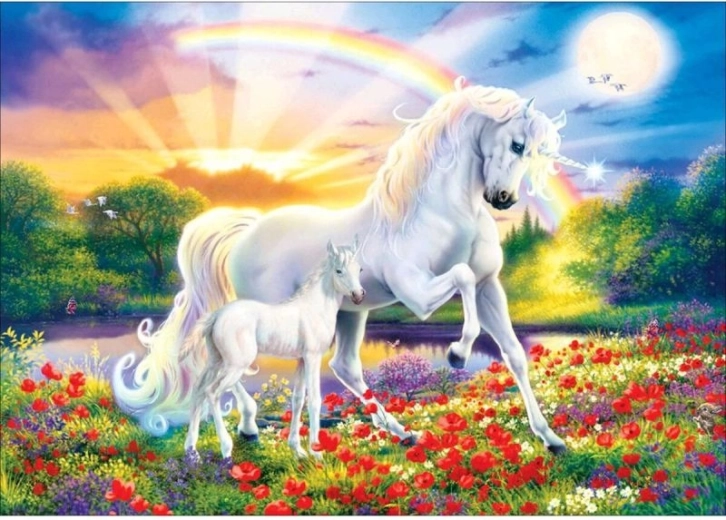 Ricamo con diamanti (diamond painting) – due unicorni 40 × 30 cm