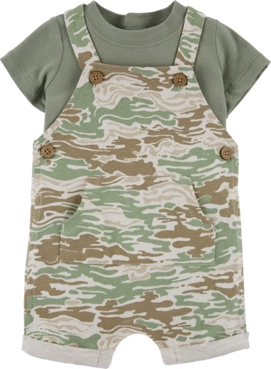 Set due pezzi per bambino di Carter's – T‑shirt a maniche corte e salopette corta Green Camo (3 mesi)