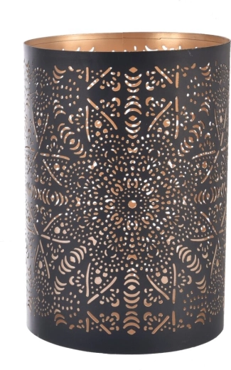 Portacandela Mandala in metallo nero e oro 22 cm