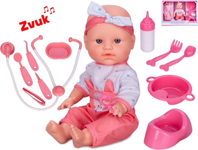 Bambola interattiva neonata 30 cm con corpo rigido, fa la pipì e con suoni