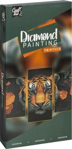 Pittura diamantata su telaio – tigre trittico 40 × 20 cm + 30 × 20 cm