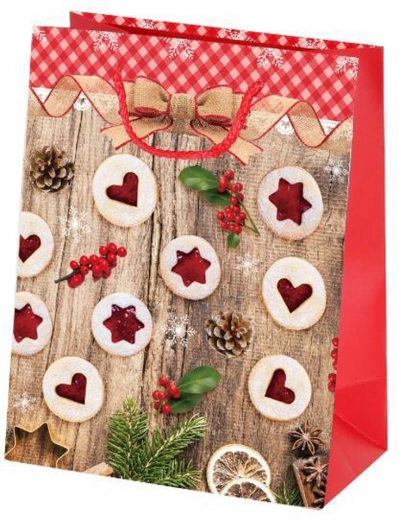Borsa regalo natalizia in carta TORO con motivo dei biscotti Linzer 23 × 18 × 10 cm