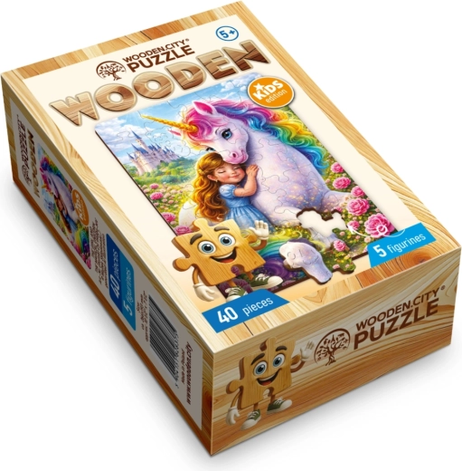 Puzzle in legno Wooden City Ragazza con unicorno magico, 40 pezzi