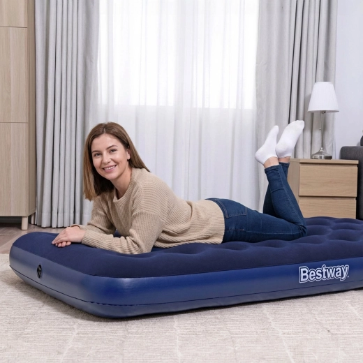 Materasso gonfiabile singolo con superficie in velluto blu 188 × 99 × 22 cm