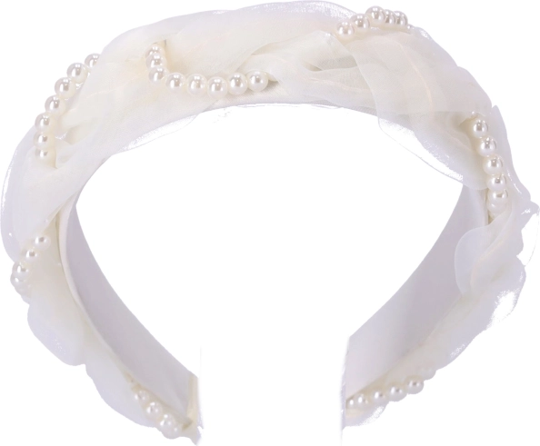 Cerchietto in raso per capelli - bianco con perle