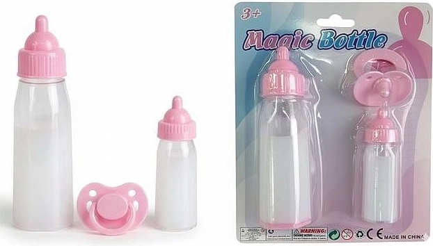 Set rosa per bambole: 2 biberon e ciuccio