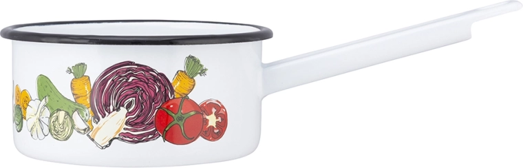Pentolino smaltato con manico 1 l, 14 cm, decoro verdure