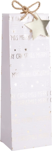 Sacchetto regalo natalizio per bottiglia bianco e oro 36 × 12 × 9 cm - 1 pezzo