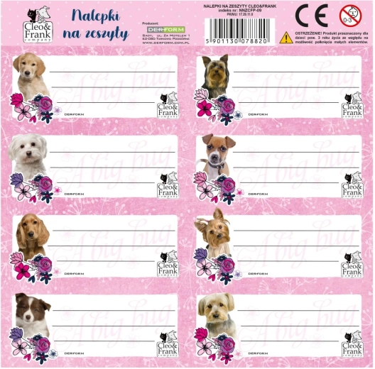 Derform foglio di adesivi per quaderni cagnolini 8 pz - 1 pezzo