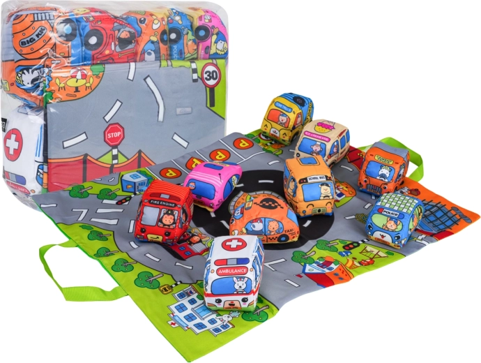 Set di morbide automobiline con tappeto da gioco e borsa