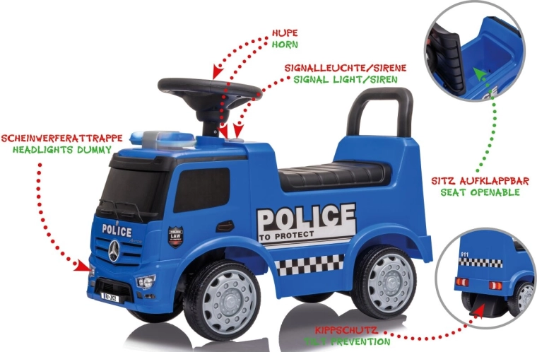 Macchinina cavalcabile per bambini Mercedes-Benz Antos Police 2 in 1