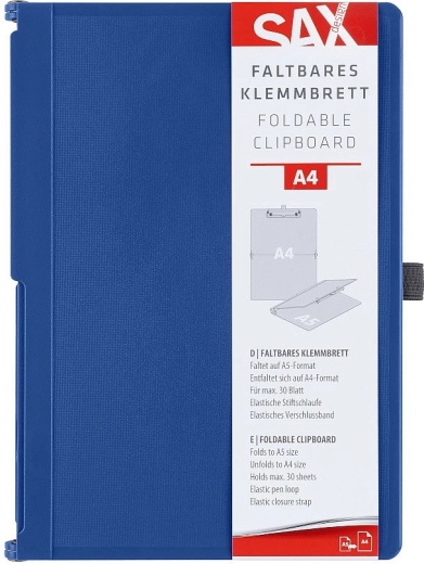 Cartellina portablocco richiudibile con clip SAX A4 blu
