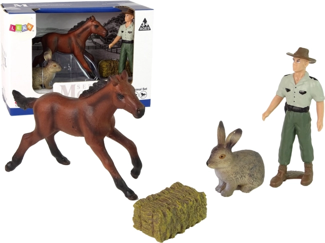 Set di figurine della fattoria – cavallo, coniglio e contadino