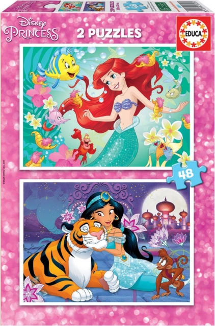 EDUCA Puzzle Disney principesse: Ariel e Jasmine 2x48 pezzi