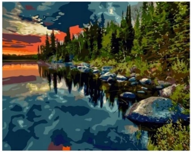 Pittura diamantata Foresta sul lago 30 × 40 cm