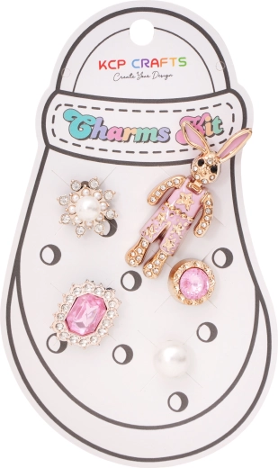 Set di accessori decorativi per ciabatte – con coniglietto rosa e gemme
