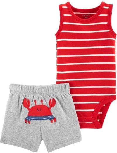 Set estivo Carter’s per bambino – body canottiera e pantaloncini Red Stripe Crab, taglia 56