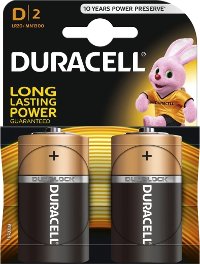 Duracell batterie alcaline D 1,5 V, 2 pz