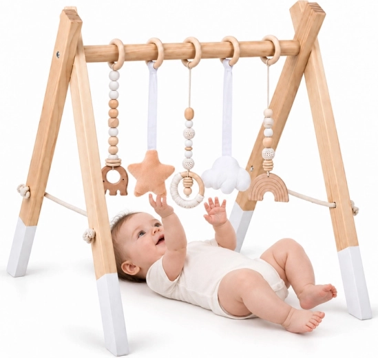 Palestrina in legno per bambini Baby Gym con 5 giochi appesi