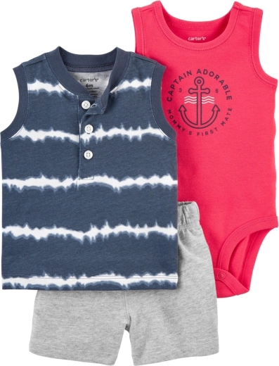 Set estivo Carter’s da 3 pezzi per bambino – body canotta, maglietta senza maniche e pantaloncini, blu (taglia 62 / 3 mesi)