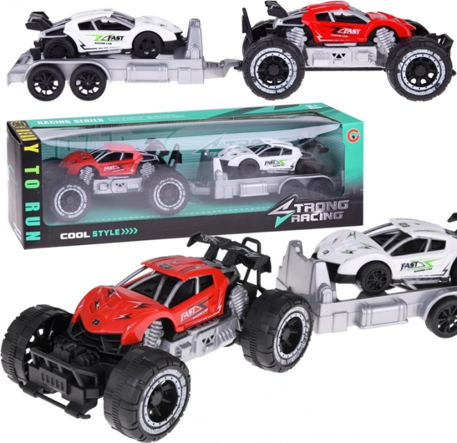 Auto fuoristrada con rimorchio e macchinina sportiva