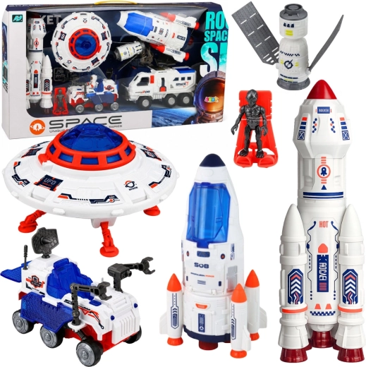 Grande set spaziale Space con razzi, UFO e rover lunare (8 pezzi)