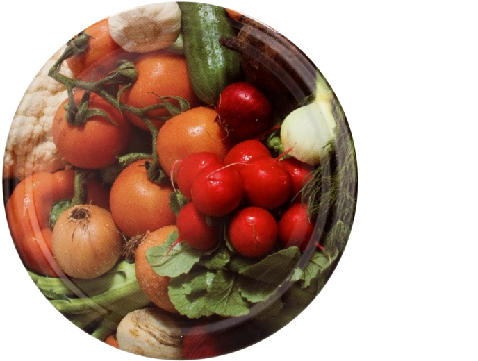 Set di coperchi per conserve 66 mm con motivo verdure