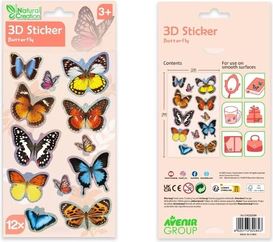 Adesivi 3D farfalle AVENIR, set 12 pz