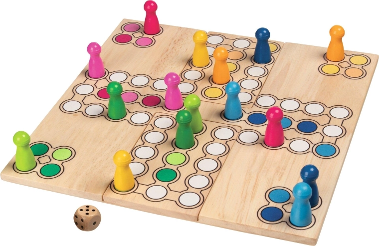 Gioco da tavolo in legno Ludo con plancia di gioco variabile - 1 pezzo
