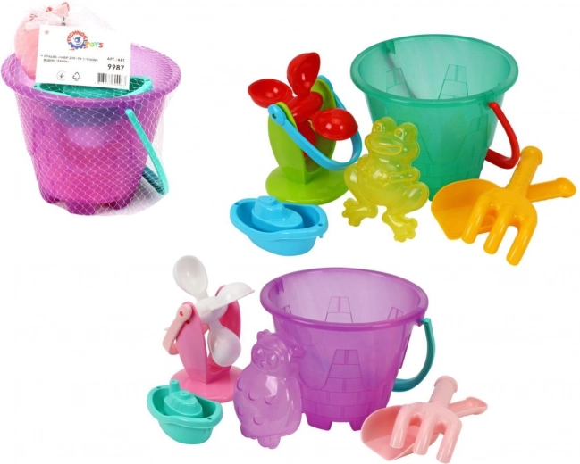 Set di plastica per sabbia e acqua con secchiello e mulino in rete 20 × 19 cm