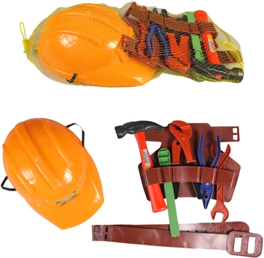 Set di attrezzi per bambini da cintura con elmetto da lavoro