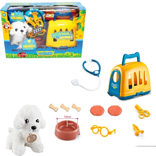 Set veterinario con trasportino e bichon