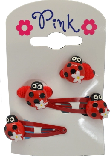 Set rosa di mollette e elastici per capelli Coccinella