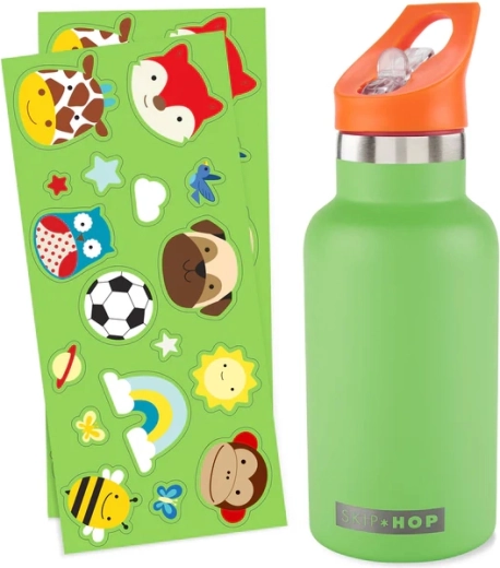 Skip Hop bottiglia in acciaio inox con cannuccia e adesivi verde 380 ml
