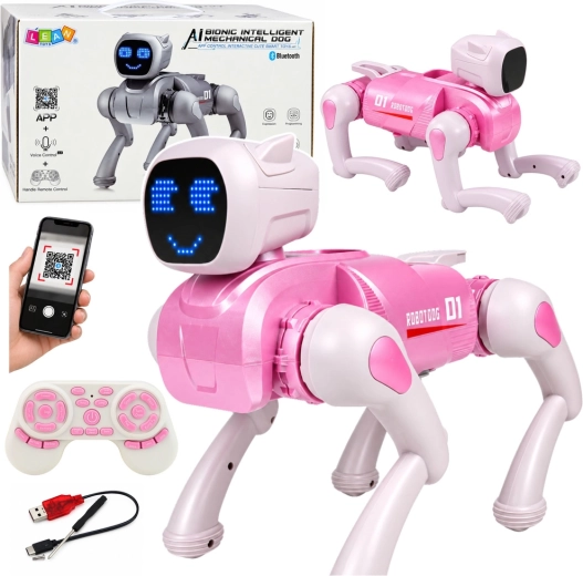 Cane robotico interattivo AI rosa con telecomando e Bluetooth