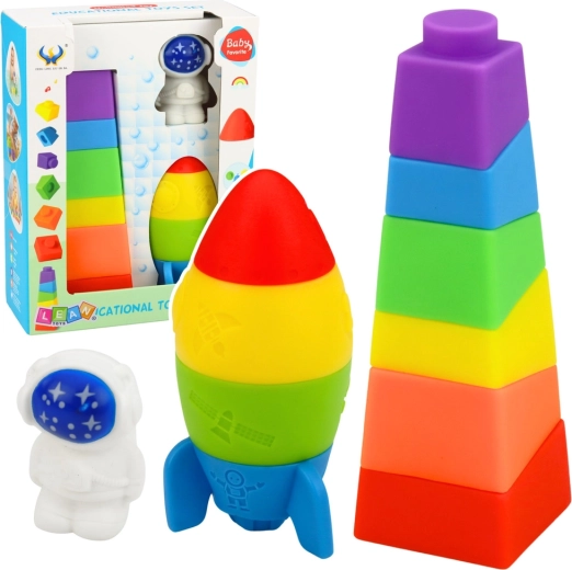 Set di blocchi di gomma razzo e torre, 11 pezzi