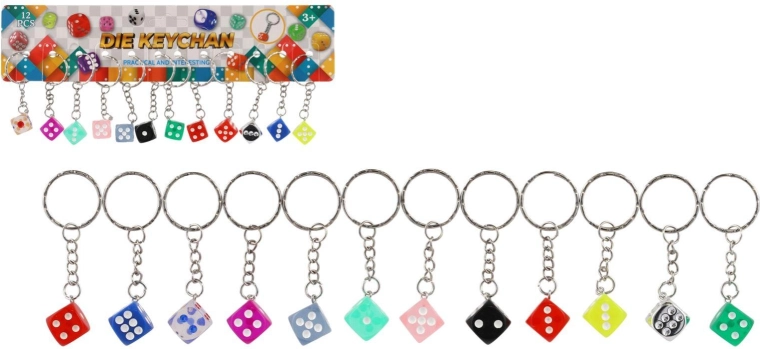 Portachiavi – dado da gioco 7 cm, mix di colori (12 pz)