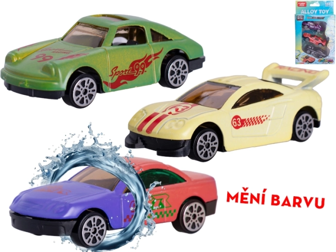 Set di macchinine in metallo 7 cm che cambiano colore – ruote libere, 3 pz